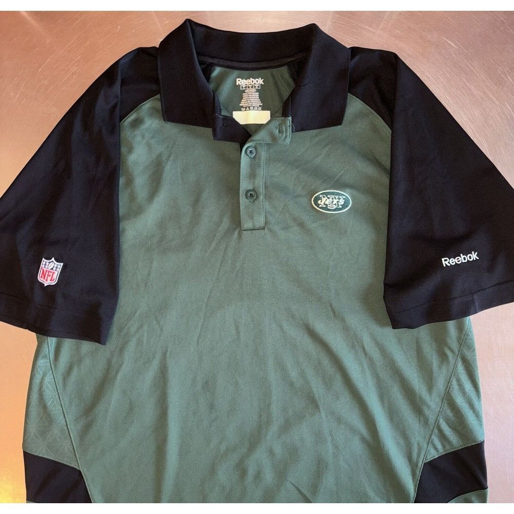 Y2K Reebok NFL‎ New York Jets Team PlayDry Performance Sideline Polo Mens Large